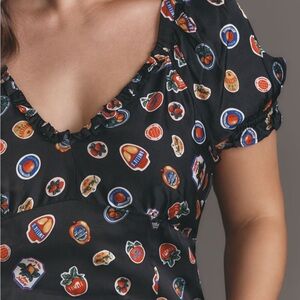Maeve Puff Sleeve Pop Over Top: Fruit Stickers